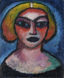 Naisen pää; kääntöpuolella: miehen puolivartalokuva (noin 1910-1912) tekijältä Alexej von Jawlensky
