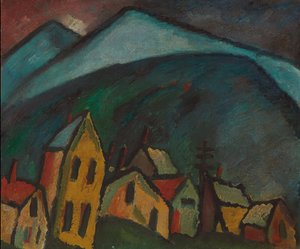 vuoristomaisema taloineen; Vuoristomaisema taloineen, 1912 tekijältä Alexej von Jawlensky