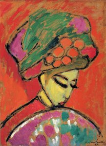 Nuori tyttö, jolla on kukkainen hattu tekijältä Alexej von Jawlensky