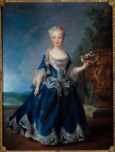 Muotokuva Marie Anne Victoiresta, Espanjan Infantesta (1718-1781) jalassa sveitsiläisten veden ääressä Versaillesissa. Alexis Simon Bellen (1674-1734) maalaus 1725 su. 0,99x1,04 m