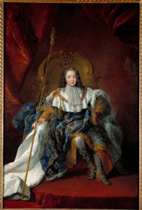 Ludvig XV:n (1710-1774) lapsen muotokuva istuimellaan Alexis Simon Bellen (1674-1734) pyhän maalauksen puku ja attribuutit peitettynä 1723 Su. 2,26x1,8 m - Ludvig XV:n (1710-1774) muotokuva lapsena valtaistuimellaan kruunausmekossa - Pai