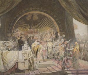 Ottokar II Böömistä. Slaavilaisten dynastioiden liitto Sykli Slaavilainen eeppinen luonnos. tekijältä Alfons Marie Mucha