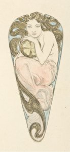 Pienoisprojekti suuren bodice-lukon riipukseen, c. 1900. tekijältä Alfons Marie Mucha