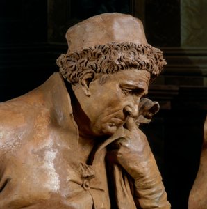 Joosef Arimatialainen, yksityiskohta Kristuksen valitusta, Siunatun Aldrovandin kappelissa (terrakotta) tekijältä Alfonso Lombardi