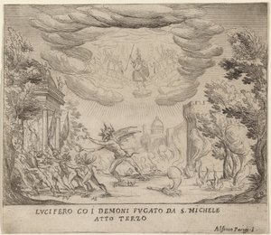 Lucifer ja demonit pakenevat Pyhää Mikaelia tekijältä Alfonso Parigi II