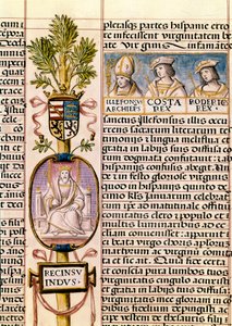 Espanjan visigoottien kuninkaan Flavius ​​Recceswinthin muotokuva vuodesta 653 kuolemaansa vuonna 672, miniatyyri elokuvassa "Espanjan kuninkaiden sukututkimus" tekijältä Alfonso de Cartagena