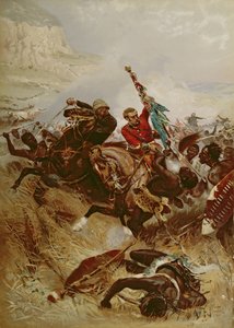 Luutnantit Nelville ja Coghill pelastaa värit, 1881 (oleografi) tekijältä Alfred A.B. de Neauville