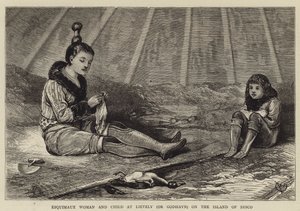 Esquimaux nainen ja lapsi Lievelyssä (tai Godhavnissa) Discon saarella tekijältä Alfred Chantrey Corbould
