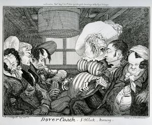 Dover Coach, kello 5 aamulla, kaivertanut George Cruikshank, 1826 tekijältä Alfred Crowquill