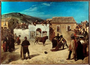 Novilladassa on escurial kohtaus nuorten härkätaistelijoiden ja nuorten härkätaistelijoiden välillä Espanjassa. Alfred Dehodencqin (1822-1882) maalaus 1850 Sun. 1,49x2,08 m Pau, Kuvataidemuseo