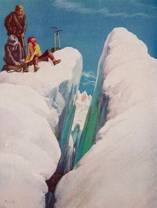The crevasse, vuorikiipeilytragedia, Alfred Bestallin (1892-1986) piirros, The Tatler, nro 1366, 31. elokuuta. tekijältä Alfred Edmeades Bestall
