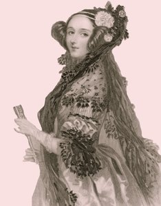 Lovelacen kreivitär Augusta Ada Kingin (1815 - 1852) muotokuva (kaiverrus). tekijältä Alfred Edward Chalon