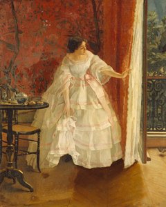 Lady at a Window ruokkimassa lintuja, n. 1859 tekijältä Alfred Emile Stevens