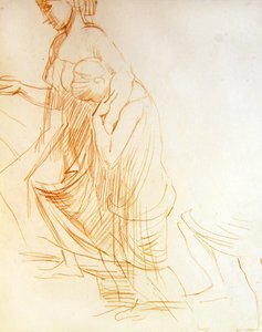 Tutkimus kahdesta hahmosta, yksi seisova ja toinen polvillaan, n. 1850 (punainen liitu paperille) (katso versio 366413)