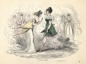 Karikatyyri konsulaatin ja ensimmäisen imperiumin puvuista Ranskassa tekijältä Alfred Grevin