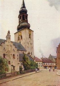 Tanska: Aalborgin katedraali, Pohjois-Jyllanti (väri litho) tekijältä Alfred Heaton Cooper