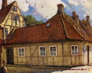 Tanska: Odense, Hans Andersenin syntymäpaikka (väri litho) tekijältä Alfred Heaton Cooper