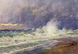 Tanska: Skaw, Pohjanmeren ja Kattegatin kohtaus (värilitho) tekijältä Alfred Heaton Cooper