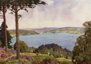 Tanska: Vejle Fiord, Etelä-Jyllanti (väri litho) tekijältä Alfred Heaton Cooper