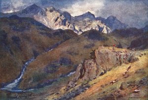 Lake District: Eskdalen ja Scawfellin pää (värilitro). tekijältä Alfred Heaton Cooper