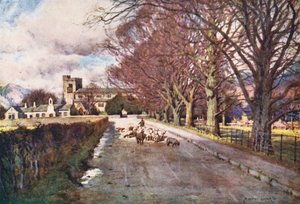 Lake District: Crosthwaiten kirkko, Keswick (värilitro). tekijältä Alfred Heaton Cooper