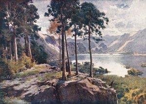 Lake District: Castle Headistä, kirkkaana aamuna (värilitro). tekijältä Alfred Heaton Cooper