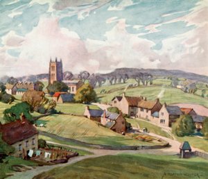 Mells Village, lähellä Frome (väri litho) tekijältä Alfred Heaton Cooper