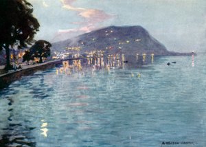 Minehead by Moonlight (väri litho) tekijältä Alfred Heaton Cooper