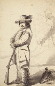 Rocky Mountain Trapper, Bill Burrow, n. 1837 (kynä, kynä ja muste ja pese paperille) tekijältä Alfred Jacob Miller