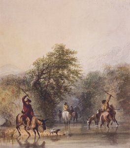 Breaking Trail to Escape from Indians, n. 1837 (akvarelli paperille) tekijältä Alfred Jacob Miller