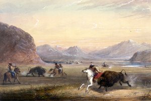 Biisoninmetsästys lähellä Independence Rockia tekijältä Alfred Jacob Miller
