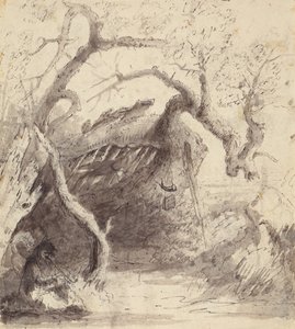 Indian Cabin on the Platte, n. 1837 (kynä ja muste ja pesu paperille) tekijältä Alfred Jacob Miller