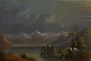 Järvimaisema – Kalliovuoret tekijältä Alfred Jacob Miller