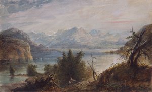 Lake, Wind River Chain of Mountains, n.1837 (akvarelli paperille) tekijältä Alfred Jacob Miller