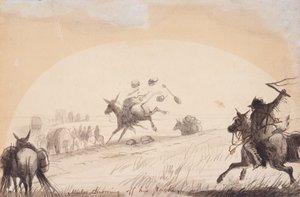 Mule Throwing Off His Pack, n. 1837 (lyijykynä, kynä ja muste, ja pese paperille) tekijältä Alfred Jacob Miller