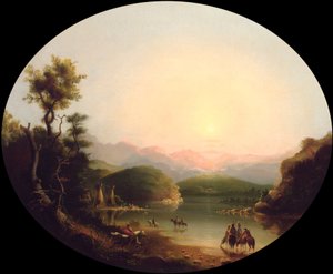 Shoshone -intiaanit vuorijärvellä (Fremont -järvi) tekijältä Alfred Jacob Miller