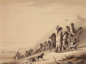 Snake Indians Migrating, n. 1837 (kynä ja muste, pesu ja guassi paperille) tekijältä Alfred Jacob Miller