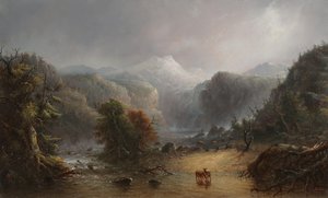 Missä pilvet rakastavat levätä, n. 1850 (öljy paneelille) tekijältä Alfred Jacob Miller