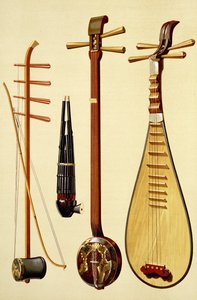 Huqin ja jousi, sheng, sanxian ja pipa, kiinalaiset soittimet "Musical Instruments" -sarjasta (värillinen lito)