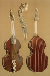 Viola da Gamba tai bassoviulu, kirjoittanut Joachim Tielke (1641-1719) Hampuri, 1701, kappaleesta "Musical Instruments" (värillinen lito)