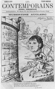 Hubertine Auclercin karikatyyri 1848-1914 Les Contemporains -lehdestä, 1890 värilitho