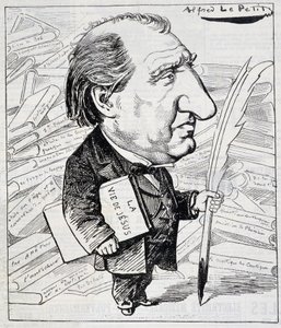 Ernest Renanin sarjakuva "" Jeesuksen elämä""" kainalon alla - "" Le Charivari""" 7.11.1883. tekijältä Alfred Le Petit