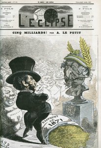 Viisi miljardia! , Eugene Rouher (1814-1884) ennen Napoleon III:n (1808-1873) rintakuvaa ja viiden miljardin lainaa Preussille. Alfred Le petitin "" L