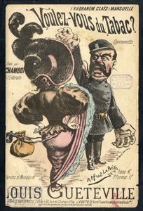 Kuva Alfred Le Petitéstä (1841-1909) teoksessa "" Chanson illustratese ", noin 1900 - Vouvous du tabac. Louis Gueteville - Tupakointi, tupakka tekijältä Alfred Le Petit