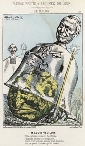 Meloni: Sarjakuva Louis Veuillotista - ill. 10.3.1871 alkaen ”Päivän kukat, hedelmät ja vihannekset” tekijältä Alfred Le Petit