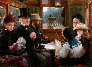 Omnibussimatka Piccadilly Circus Mr Gladstonelle tavallisten matkustajien kanssa, 1885. tekijältä Alfred Morgan