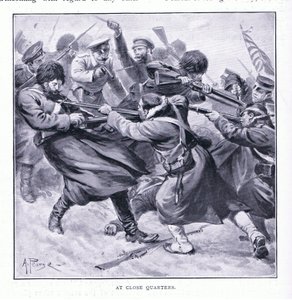 Lähietäisyydeltä, kuvitus teoksesta Cassells History of the Russo-Japanese War Vol. 1, noin 1900. tekijältä Alfred Pearse