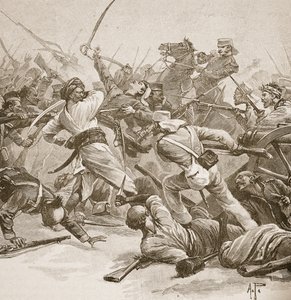 "Se oli Bayonet to Bayonet", kuvitus teoksesta "Battles of the Nineteenth Century", kirjoittanut Archibald Forbes, G.A. Henty ja majuri Arthur Griffiths tekijältä Alfred Pearse