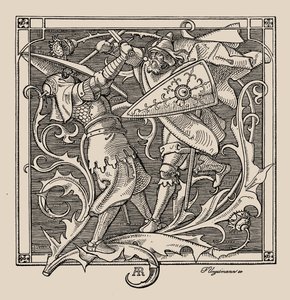 Nibelungit. Hagen of Troneck tappaa Iringin 1840-1841. tekijältä Alfred Rethel