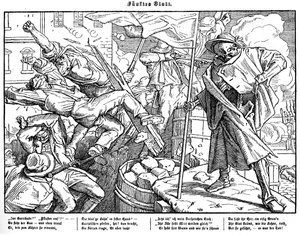 Totentanz 1848: Kuolema johtaa vallankumouksellisia kansalaisia tekijältä Alfred Rethel